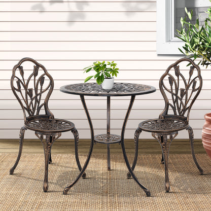 Gardeon 3PC Outdoor Bistro Set – Tulip Bronze Cast Aluminum Table & Chairs