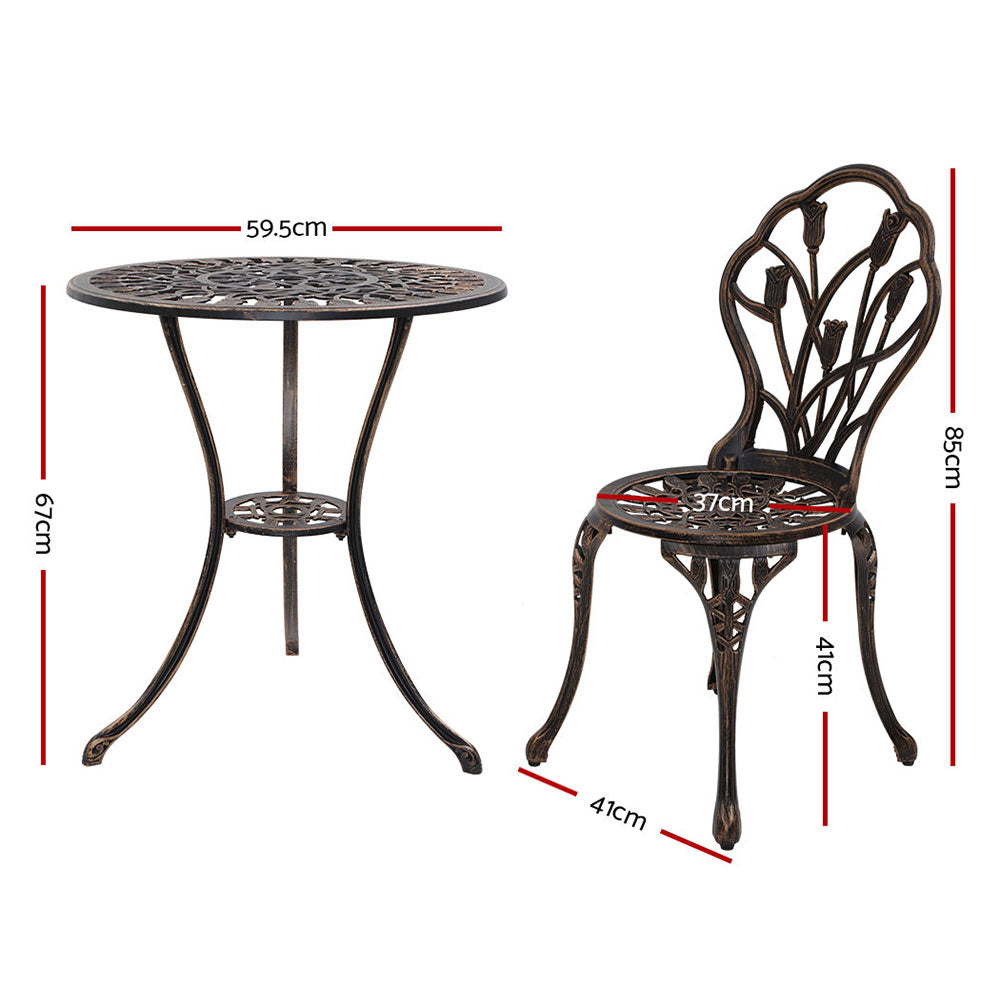 Gardeon 3PC Outdoor Bistro Set – Tulip Bronze Cast Aluminum Table & Chairs