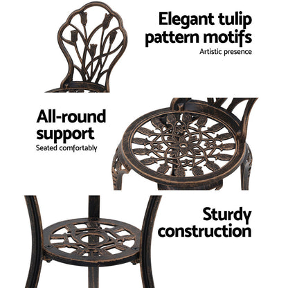 Gardeon 3PC Outdoor Bistro Set – Tulip Bronze Cast Aluminum Table & Chairs
