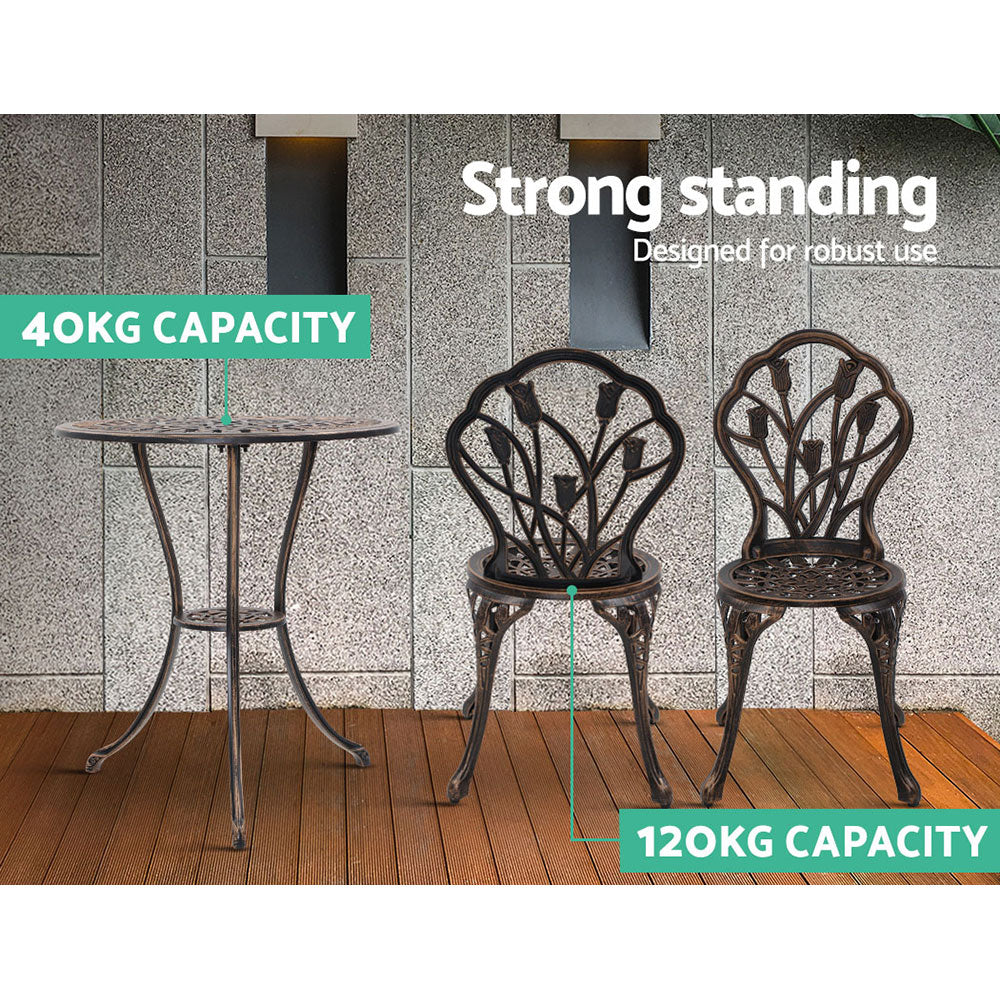 Gardeon 3PC Outdoor Bistro Set – Tulip Bronze Cast Aluminum Table & Chairs