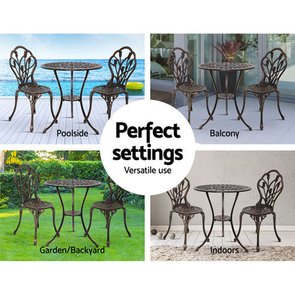 Gardeon 3PC Outdoor Bistro Set – Tulip Bronze Cast Aluminum Table & Chairs
