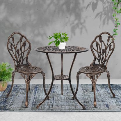 Gardeon 3PC Outdoor Bistro Set – Tulip Bronze Cast Aluminum Table & Chairs