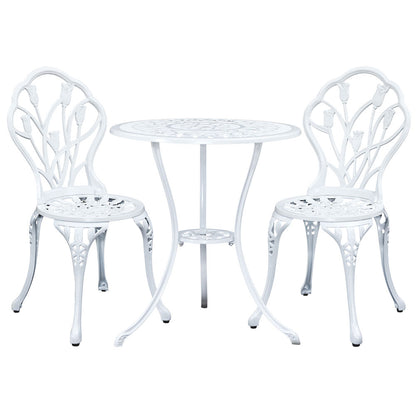 Gardeon 3PC Outdoor Bistro Set – White Cast Aluminium Chairs & Table with Tulip Design