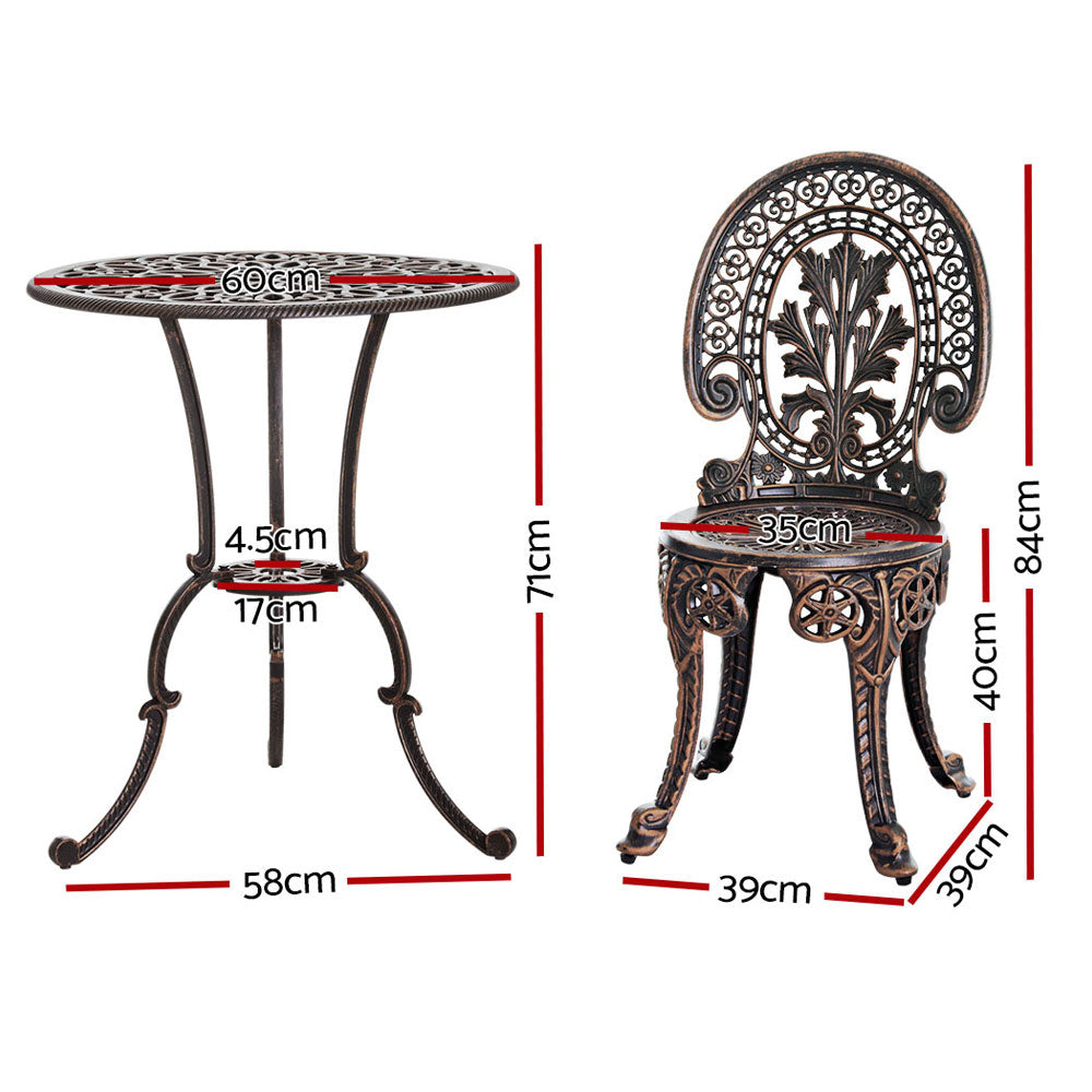 Gardeo 3PC Patio Bistro Set – Bronze Aluminium Outdoor Dining Chairs & Table