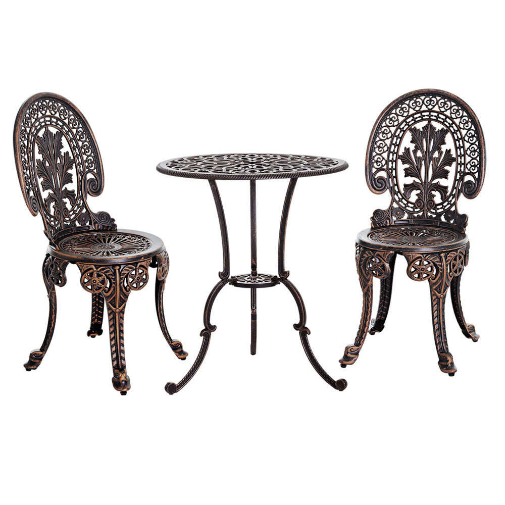 Gardeo 3PC Patio Bistro Set – Bronze Aluminium Outdoor Dining Chairs & Table