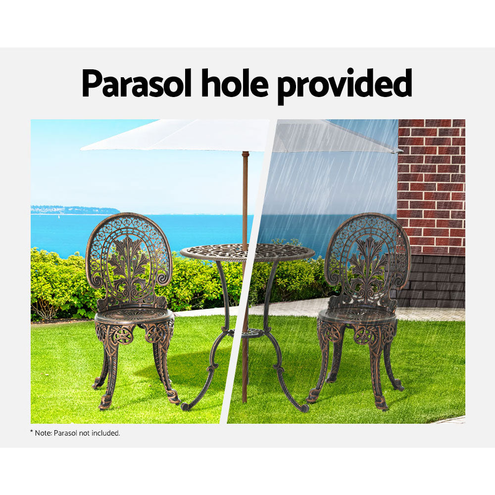 Gardeo 3PC Patio Bistro Set – Bronze Aluminium Outdoor Dining Chairs & Table
