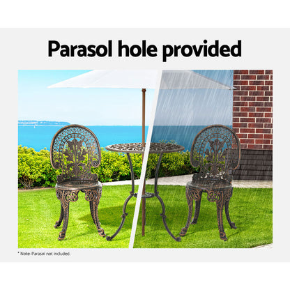 Gardeo 3PC Patio Bistro Set – Bronze Aluminium Outdoor Dining Chairs & Table