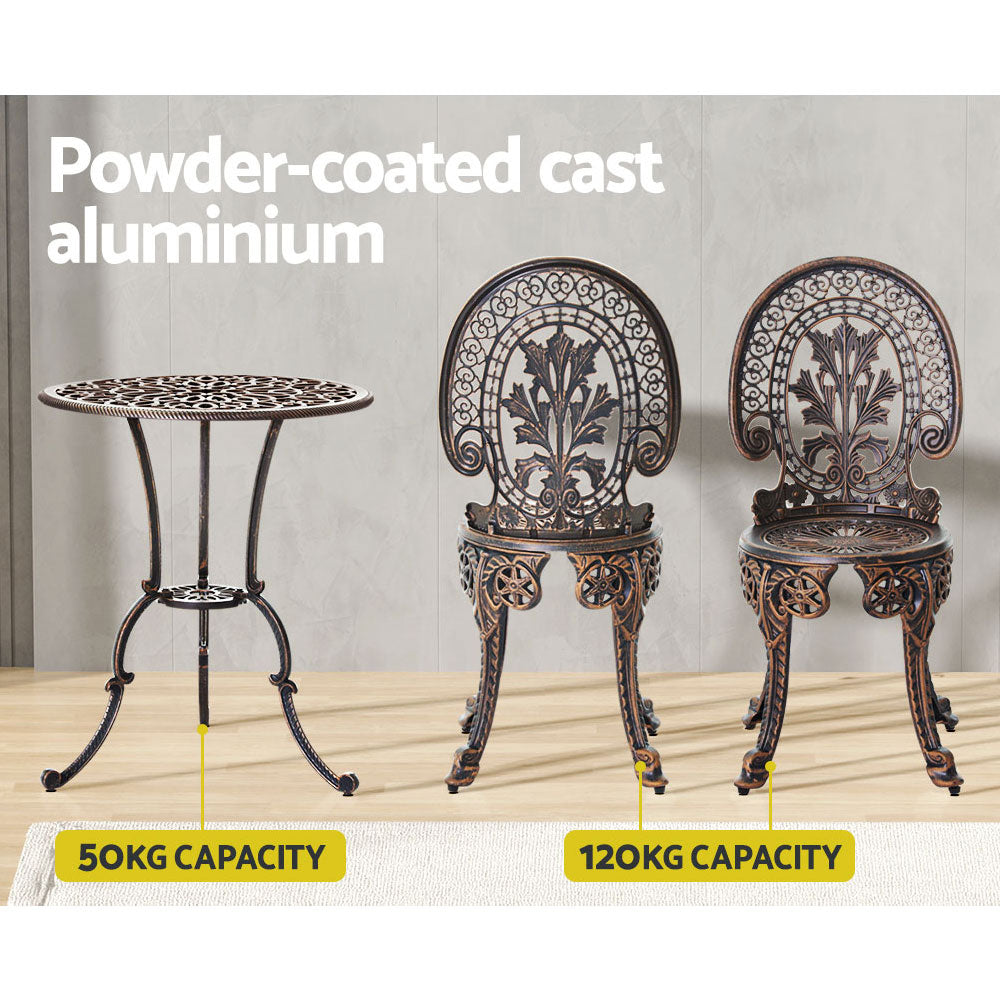 Gardeo 3PC Patio Bistro Set – Bronze Aluminium Outdoor Dining Chairs & Table
