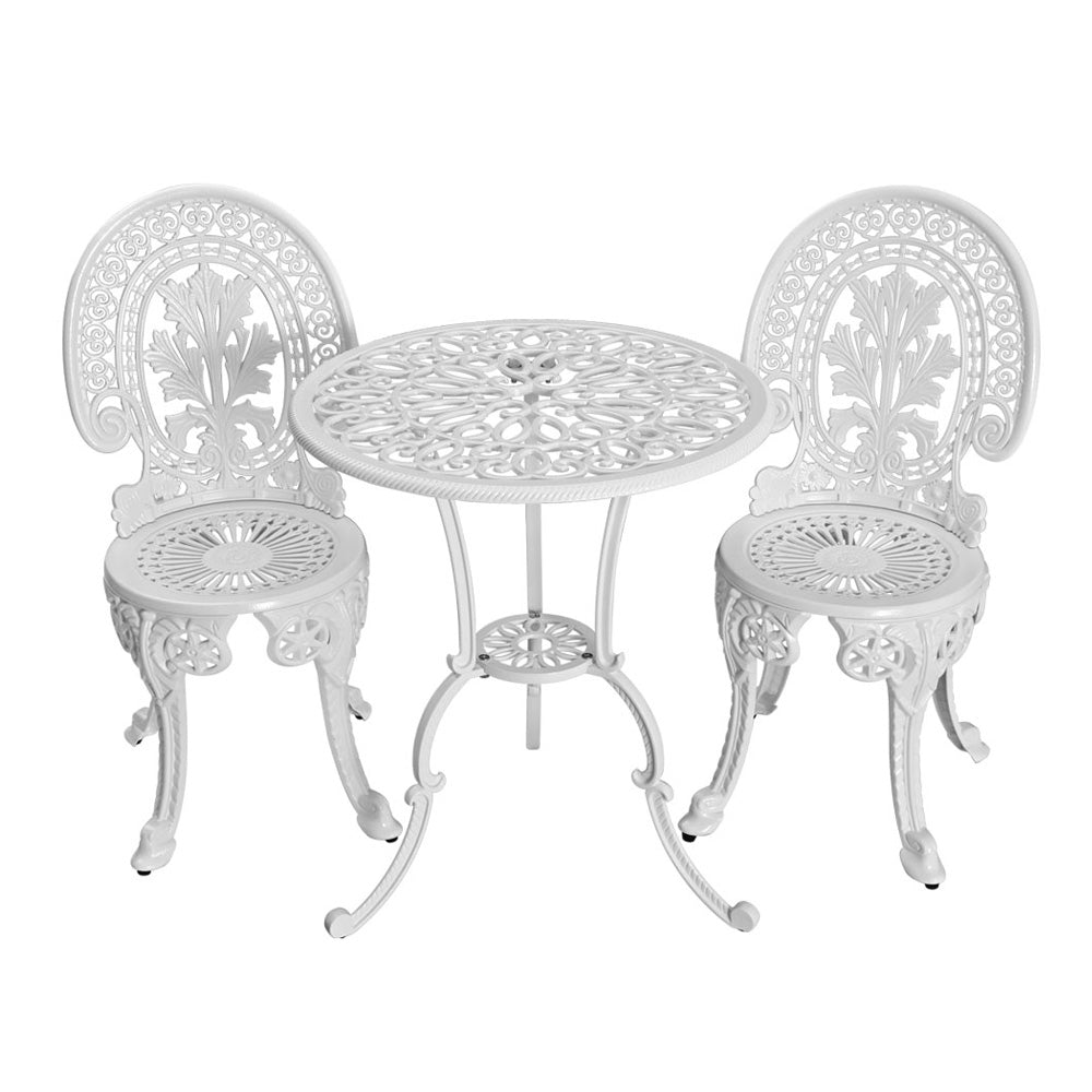 Gardeon 3-Piece Outdoor Bistro Set – White Aluminium Patio Dining Chairs & Table
