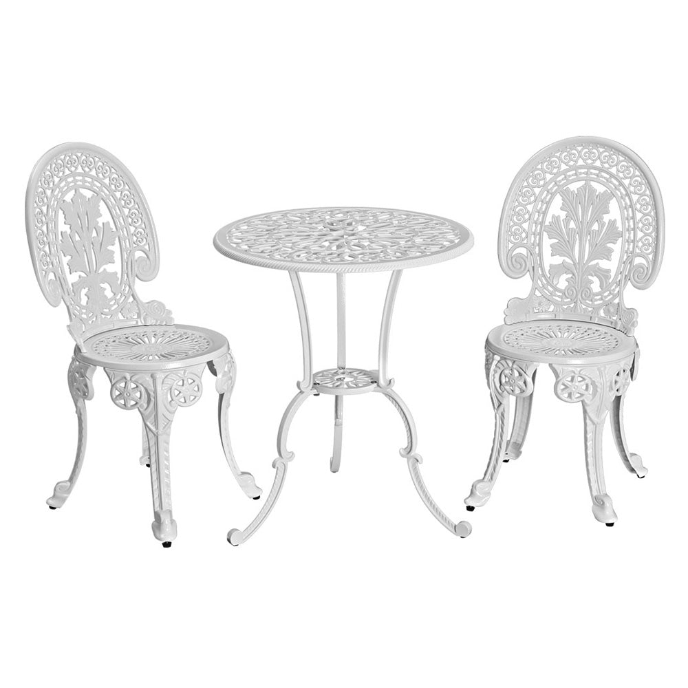 Gardeon 3-Piece Outdoor Bistro Set – White Aluminium Patio Dining Chairs & Table