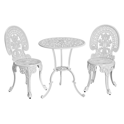 Gardeon 3-Piece Outdoor Bistro Set – White Aluminium Patio Dining Chairs & Table
