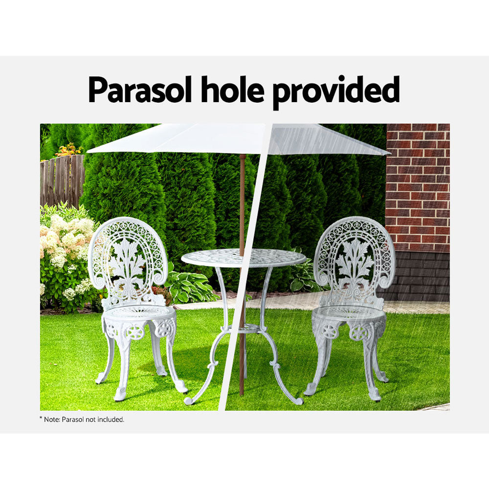 Gardeon 3-Piece Outdoor Bistro Set – White Aluminium Patio Dining Chairs & Table