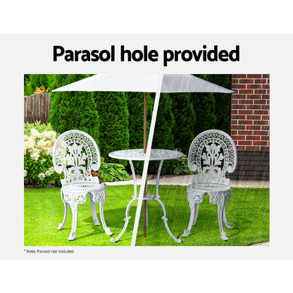 Gardeon 3-Piece Outdoor Bistro Set – White Aluminium Patio Dining Chairs & Table