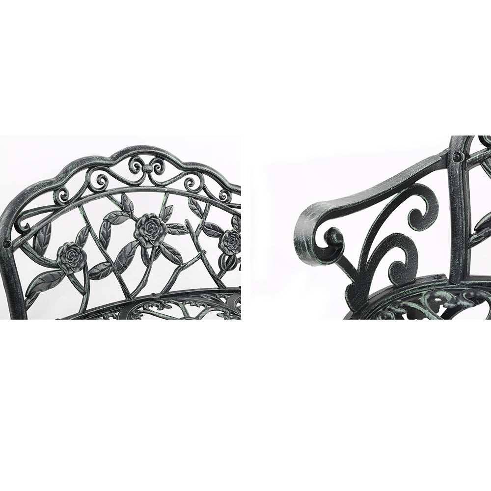 Gardeon 100cm Garden Bench Seat – Vintage Green Cast Aluminium Patio Chair