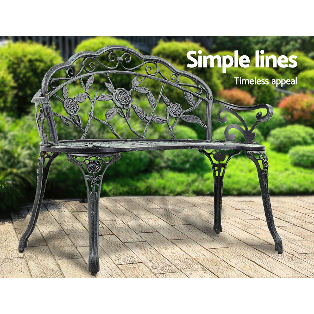 Gardeon 100cm Garden Bench Seat – Vintage Green Cast Aluminium Patio Chair