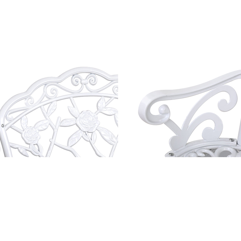 Gardeon 100cm Outdoor Garden Bench – Vintage White Cast Aluminium Patio Seat