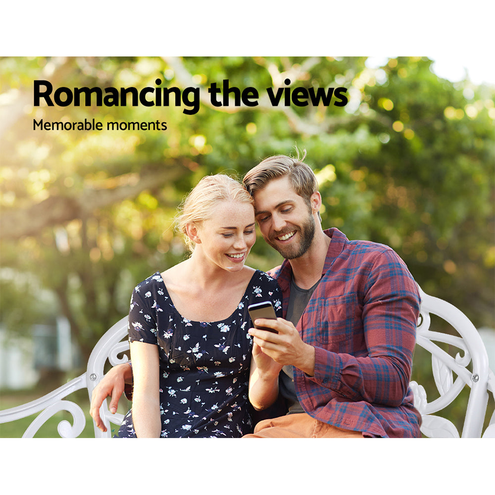 Gardeon 100cm Outdoor Garden Bench – Vintage White Cast Aluminium Patio Seat