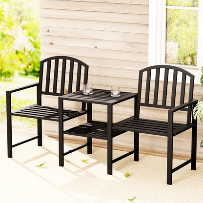 Gardeon Outdoor Garden Bench Set – Black Steel Loveseat with Table & Chairs