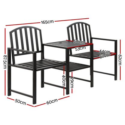 Gardeon Outdoor Garden Bench Set – Black Steel Loveseat with Table & Chairs
