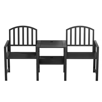Gardeon Outdoor Garden Bench Set – Black Steel Loveseat with Table & Chairs