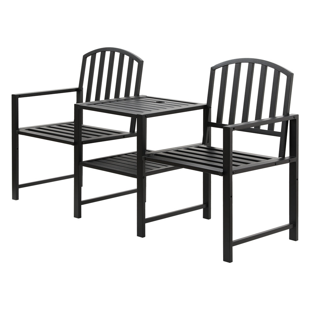 Gardeon Outdoor Garden Bench Set – Black Steel Loveseat with Table & Chairs