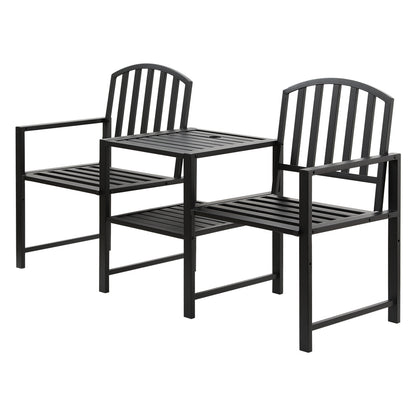 Gardeon Outdoor Garden Bench Set – Black Steel Loveseat with Table & Chairs