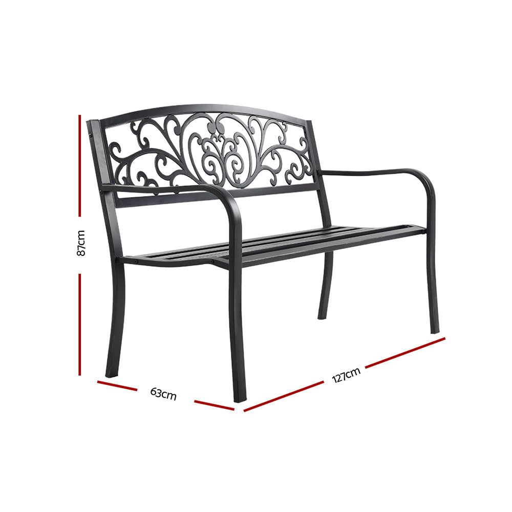 Gardeon 3-Seater Garden Bench – Black Steel Outdoor Park Seat for Patio & Lawn