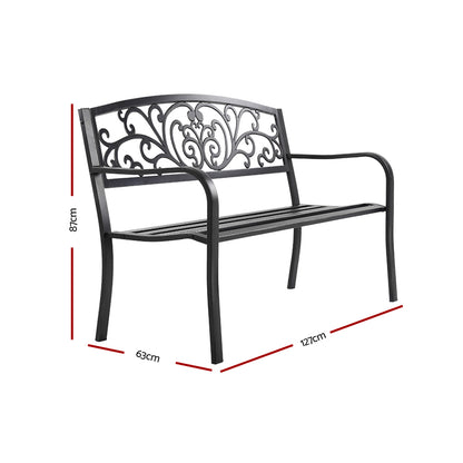 Gardeon 3-Seater Garden Bench – Black Steel Outdoor Park Seat for Patio & Lawn