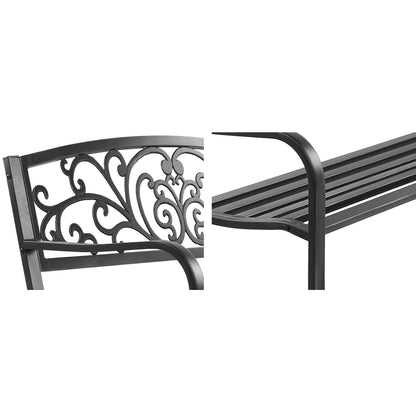 Gardeon 3-Seater Garden Bench – Black Steel Outdoor Park Seat for Patio & Lawn