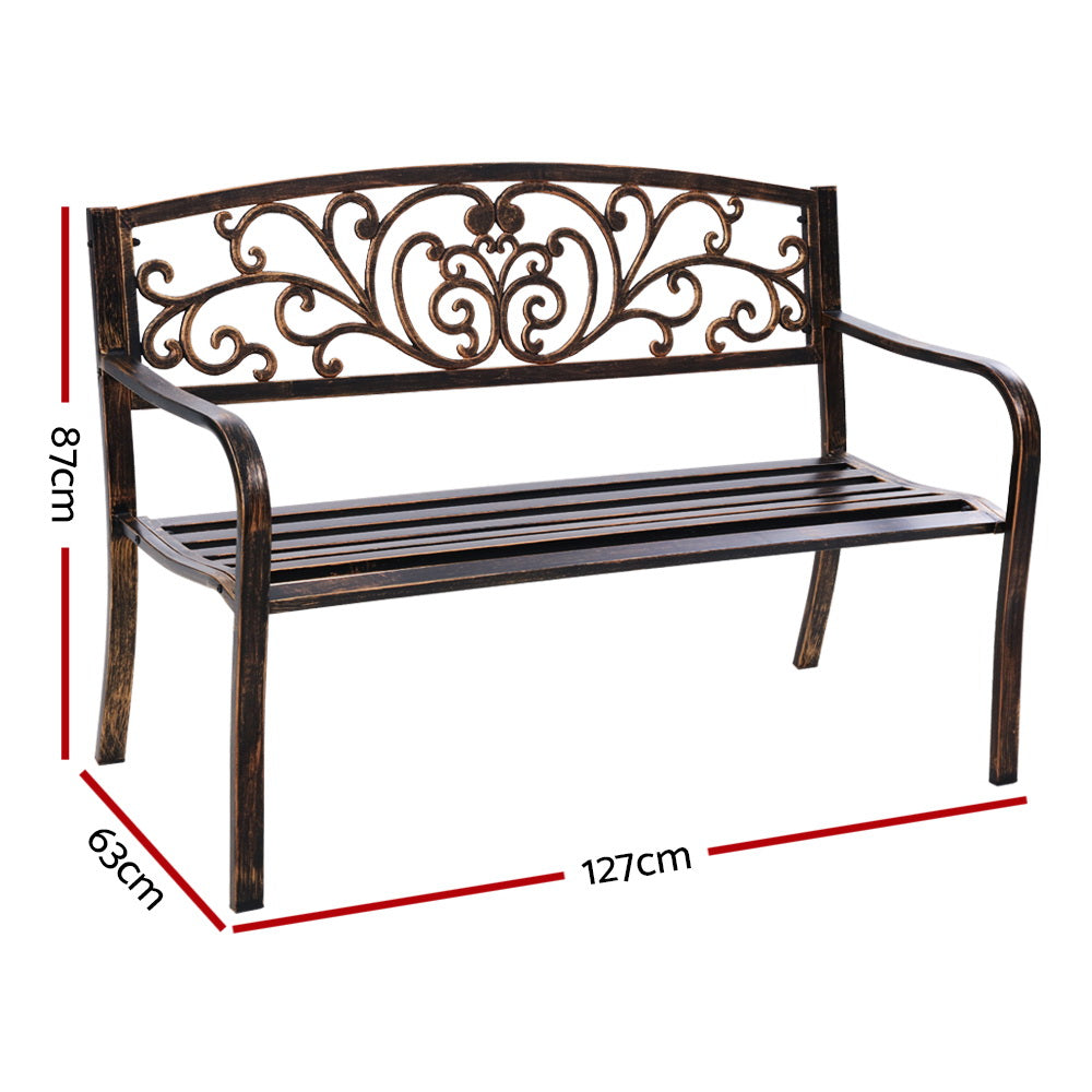 Gardeon 3-Seater Outdoor Garden Bench – Bronze Steel Park Seat for Patio or Yard