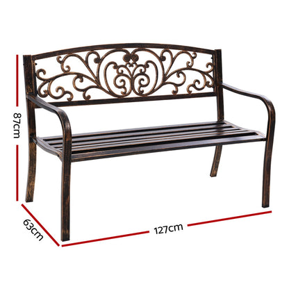 Gardeon 3-Seater Outdoor Garden Bench – Bronze Steel Park Seat for Patio or Yard