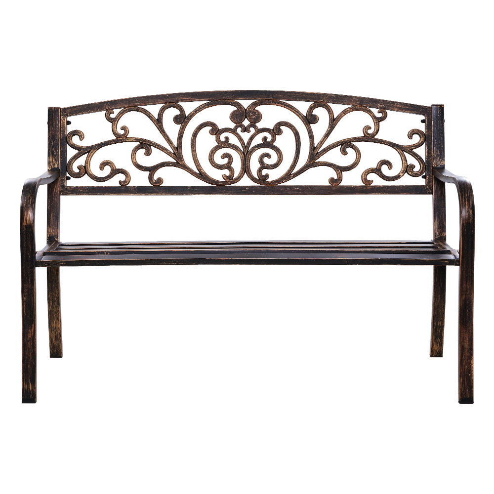 Gardeon 3-Seater Outdoor Garden Bench – Bronze Steel Park Seat for Patio or Yard