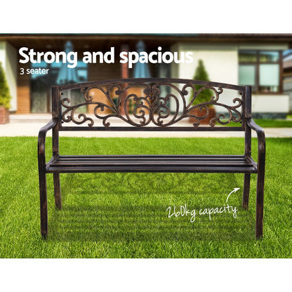 Gardeon 3-Seater Outdoor Garden Bench – Bronze Steel Park Seat for Patio or Yard