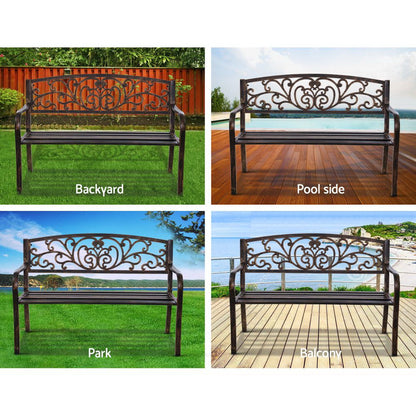 Gardeon 3-Seater Outdoor Garden Bench – Bronze Steel Park Seat for Patio or Yard