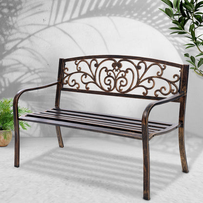 Gardeon 3-Seater Outdoor Garden Bench – Bronze Steel Park Seat for Patio or Yard