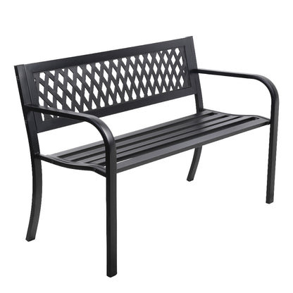 Gardeon Steel Garden Bench – 2-Seater Outdoor Park Seat for Patio (Black)
