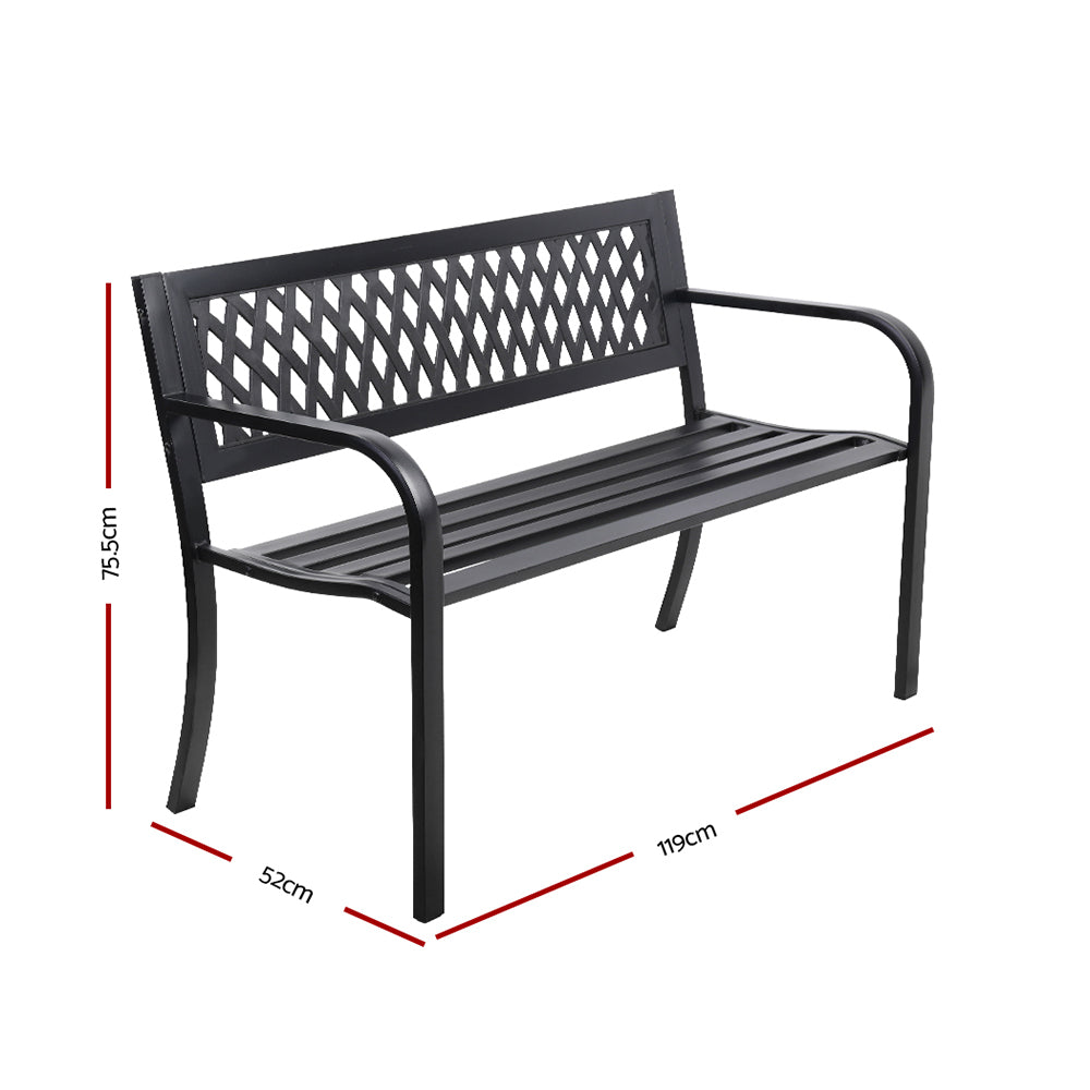 Gardeon Steel Garden Bench – 2-Seater Outdoor Park Seat for Patio (Black)