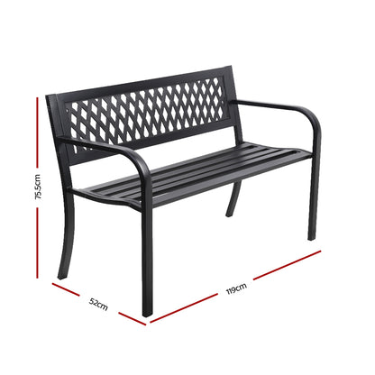 Gardeon Steel Garden Bench – 2-Seater Outdoor Park Seat for Patio (Black)