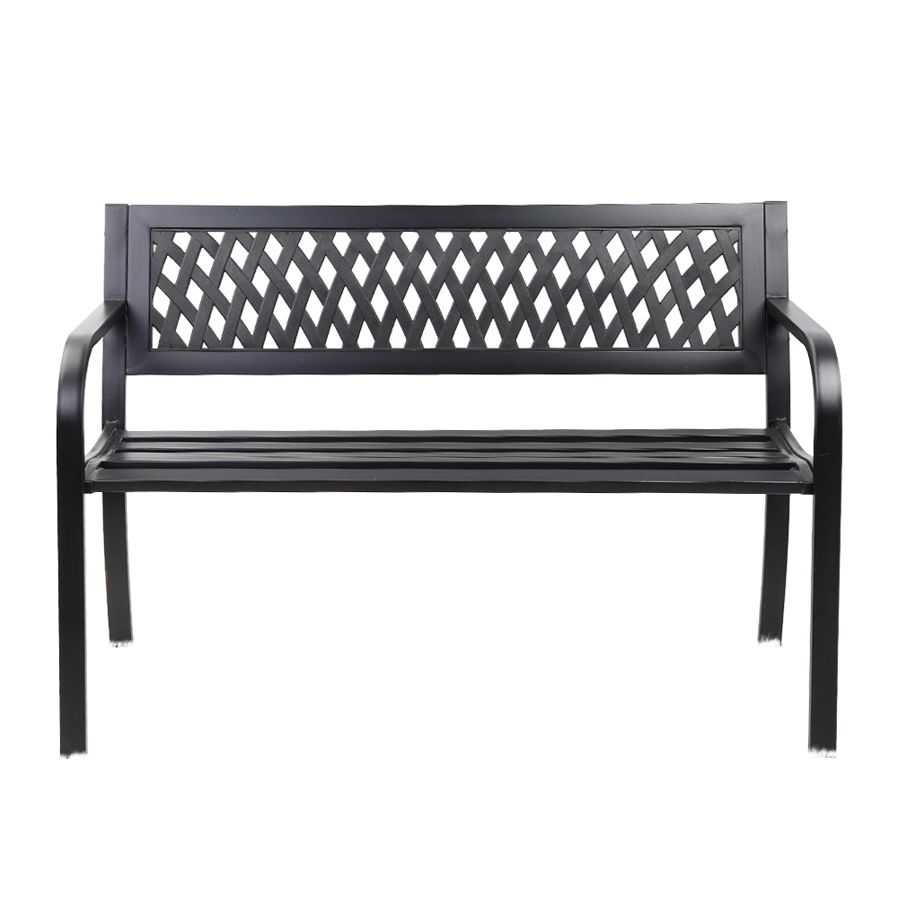 Gardeon Steel Garden Bench – 2-Seater Outdoor Park Seat for Patio (Black)