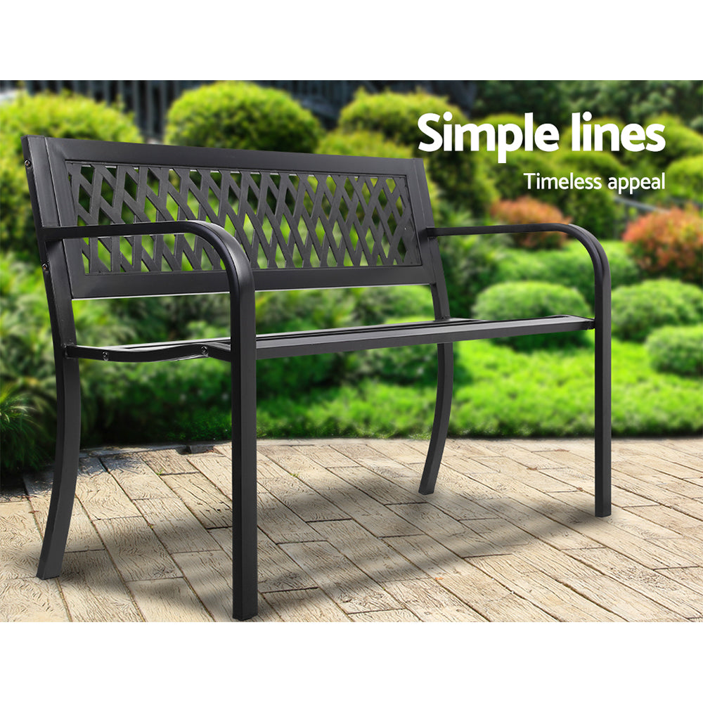 Gardeon Steel Garden Bench – 2-Seater Outdoor Park Seat for Patio (Black)