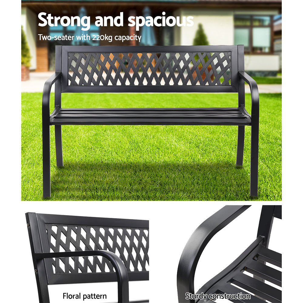 Gardeon Steel Garden Bench – 2-Seater Outdoor Park Seat for Patio (Black)