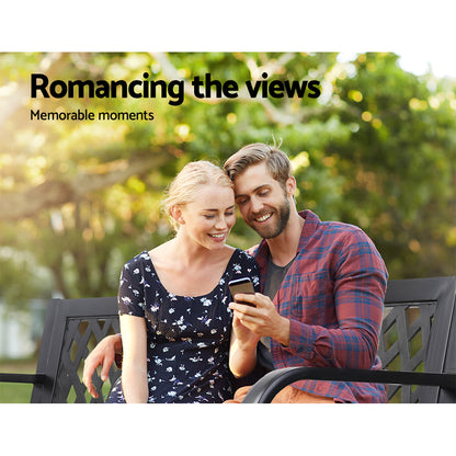 Gardeon Steel Garden Bench – 2-Seater Outdoor Park Seat for Patio (Black)