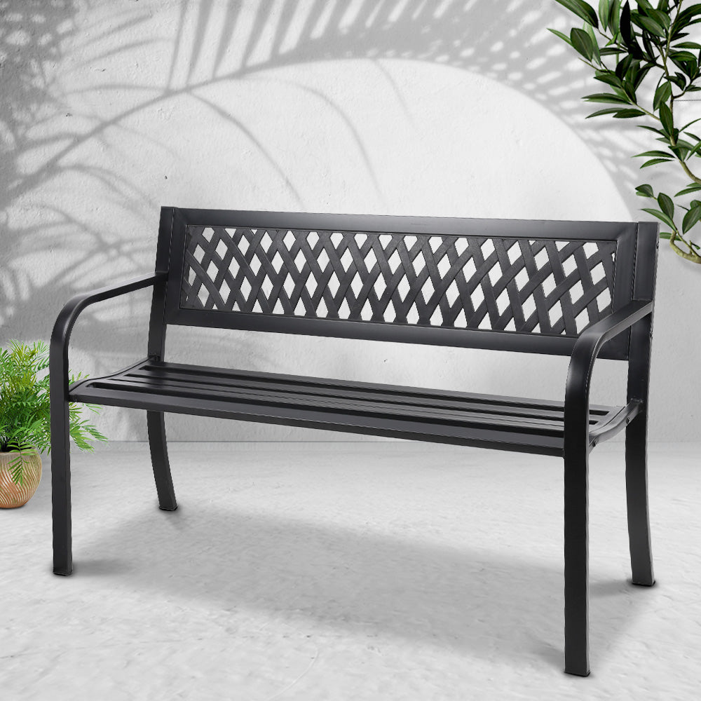 Gardeon Steel Garden Bench – 2-Seater Outdoor Park Seat for Patio (Black)