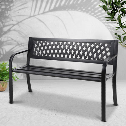 Gardeon Steel Garden Bench – 2-Seater Outdoor Park Seat for Patio (Black)