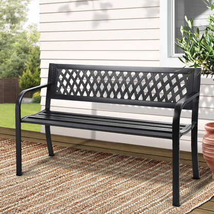 Gardeon Steel Garden Bench – 2-Seater Outdoor Park Seat for Patio (Black)
