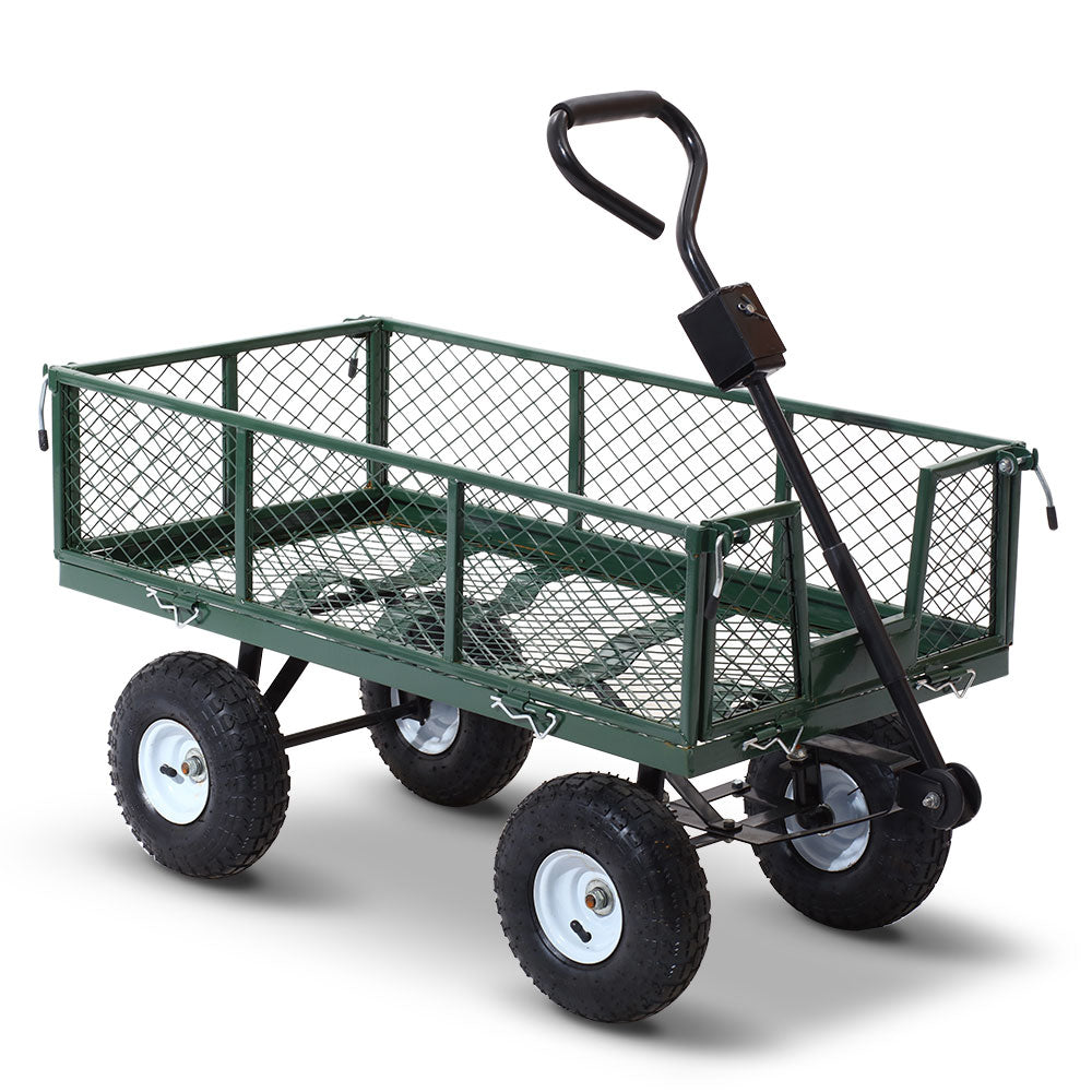 Gardeon Mesh Garden Cart – Heavy-Duty Steel Utility Wagon Trolley (Green)