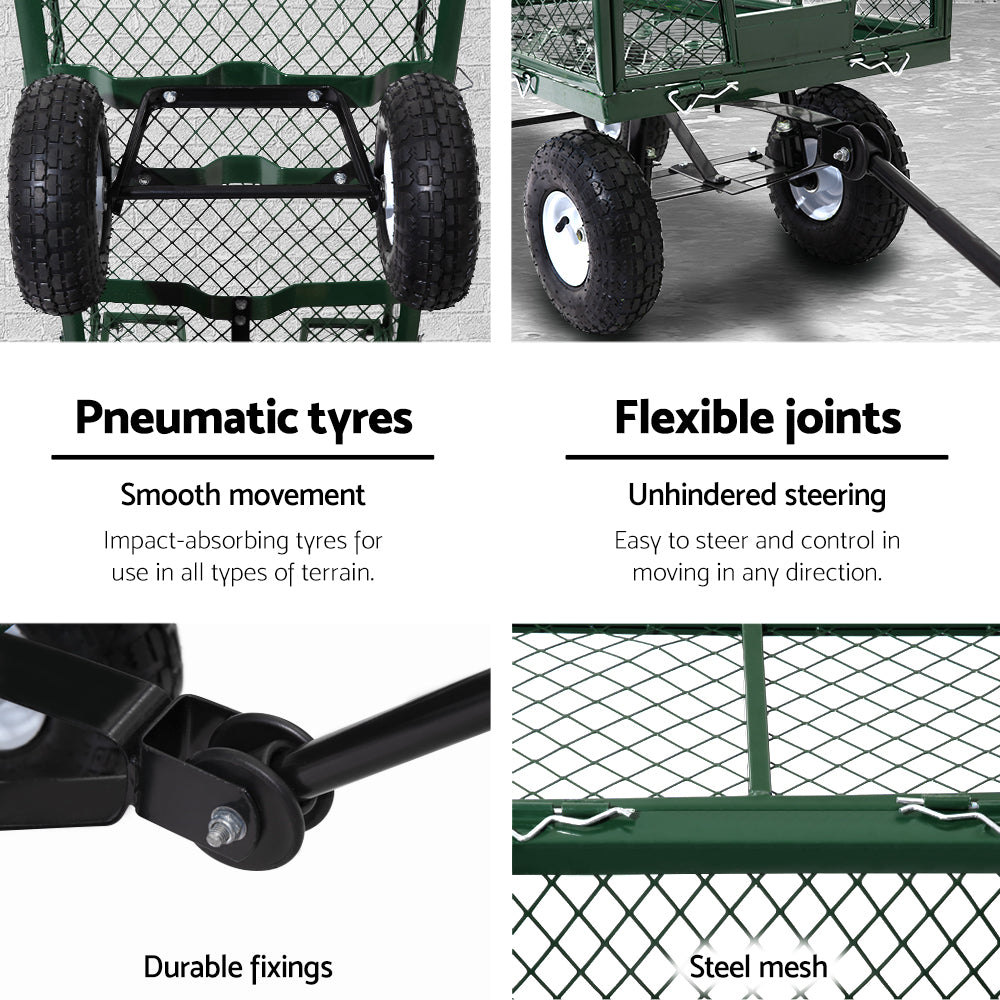 Gardeon Mesh Garden Cart – Heavy-Duty Steel Utility Wagon Trolley (Green)