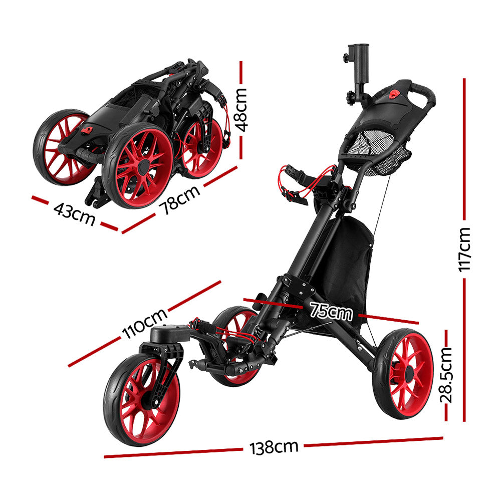 Everfit Foldable Golf Buggy Trolley – Swivel Wheel Cart with Umbrella & Bottle Holder