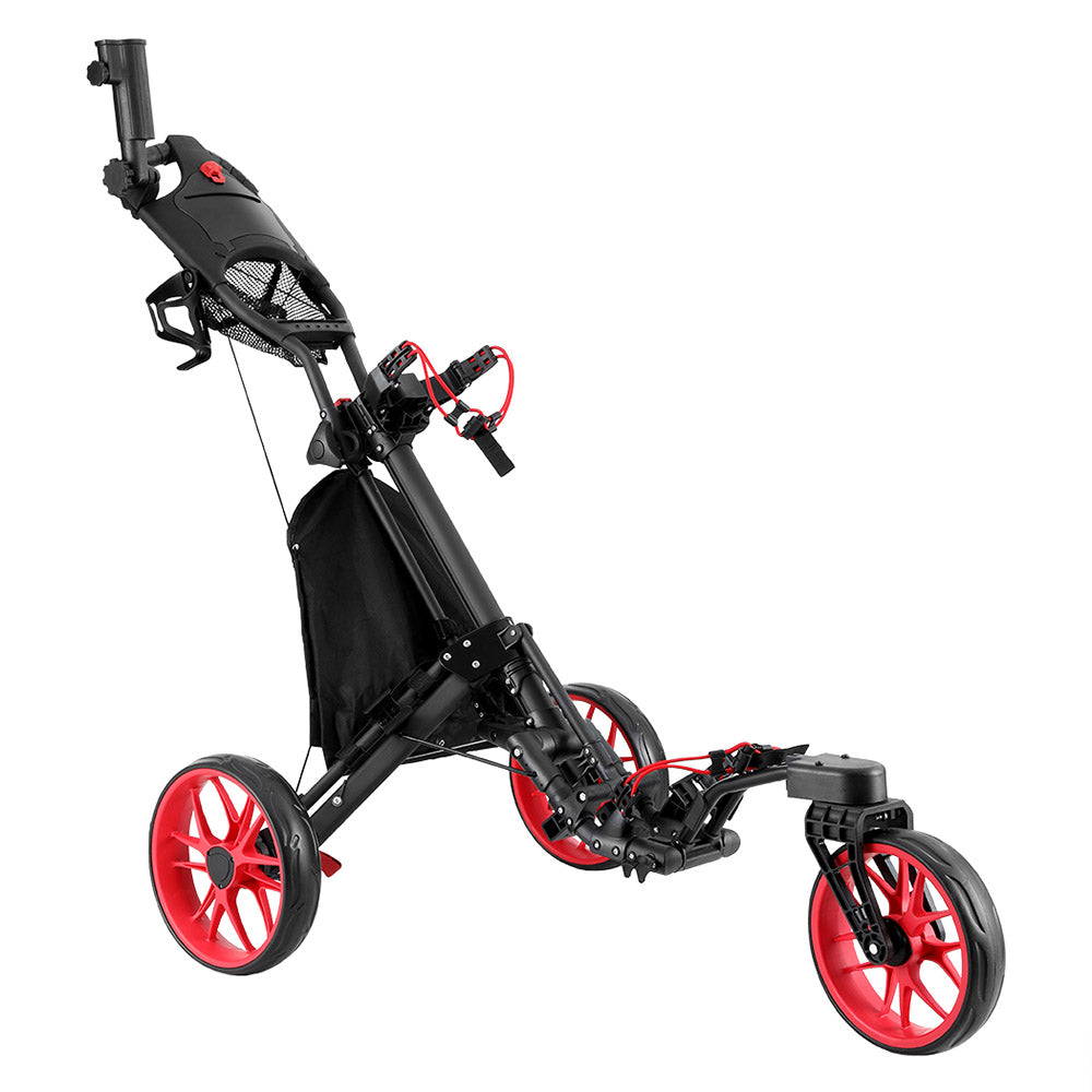 Everfit Foldable Golf Buggy Trolley – Swivel Wheel Cart with Umbrella & Bottle Holder