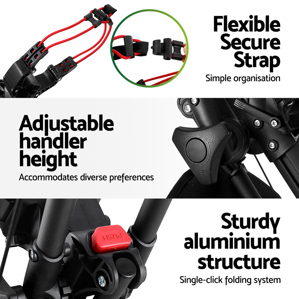 Everfit Foldable Golf Buggy Trolley – Swivel Wheel Cart with Umbrella & Bottle Holder